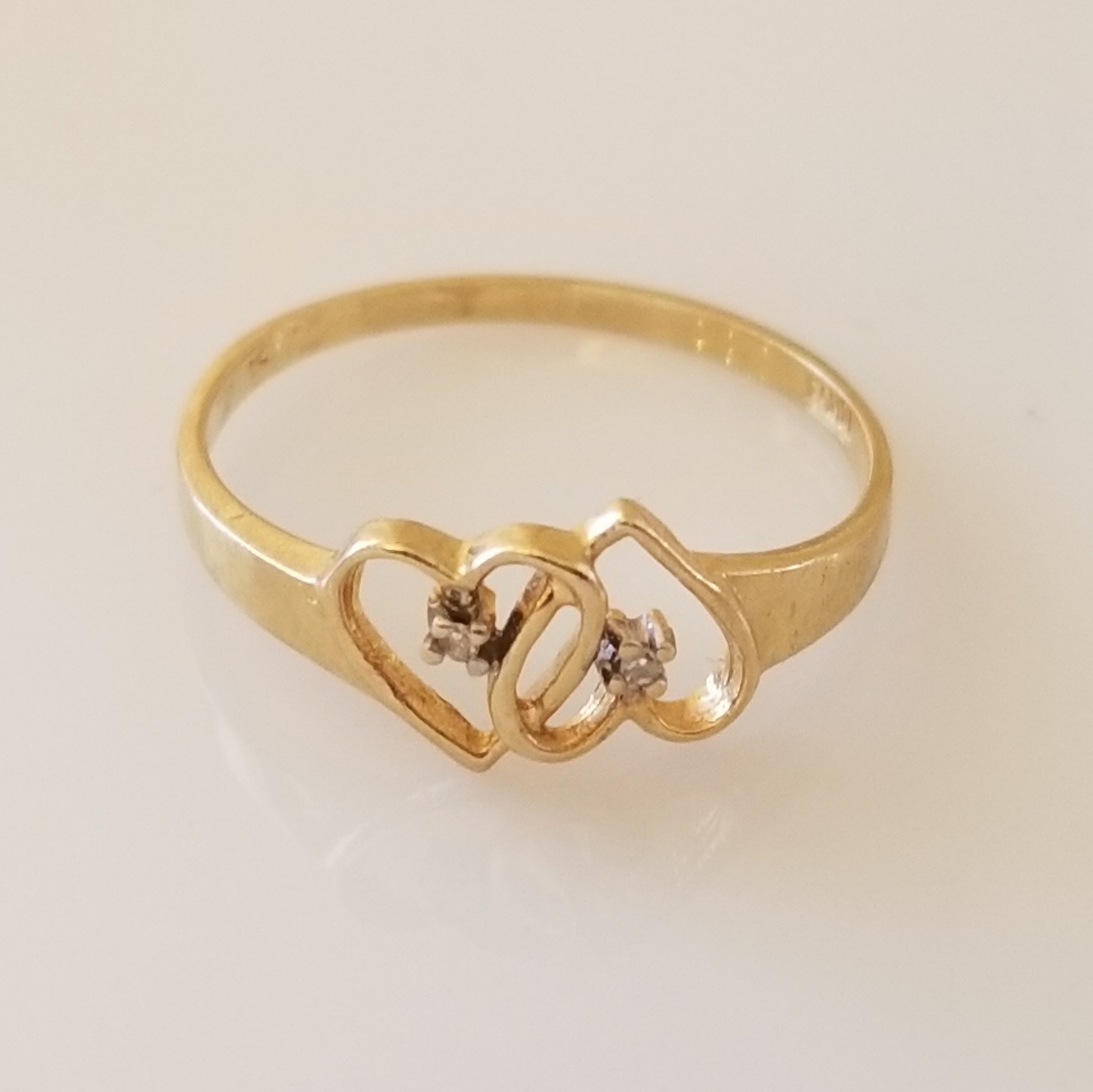 10K Gold Double Heart Ring - Picture 6 of 9